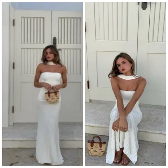 Arakii Mel White Pleated Reverse Halter Strapless Maxi Dress M NWT Bridal Gown - Picture 6 of 16